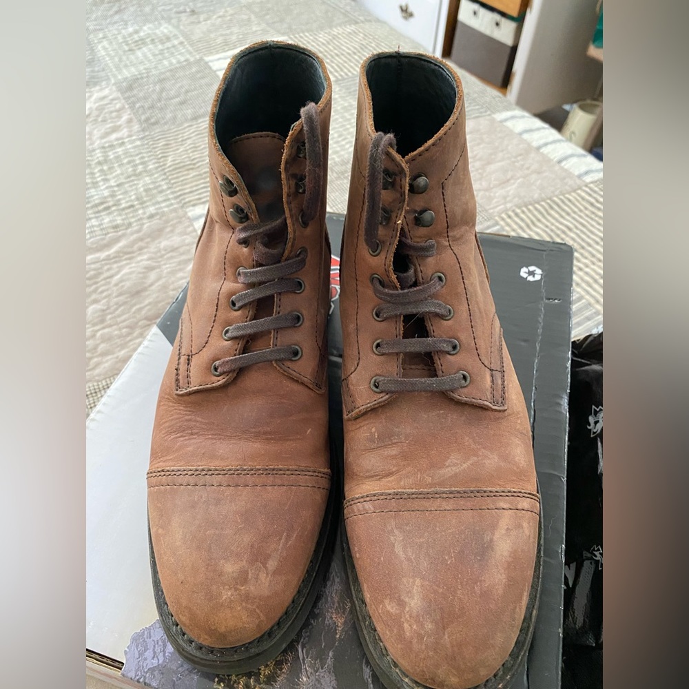 Thursday Boot Company Tan Brown Leather Cap-Toe Lace-Up Boots